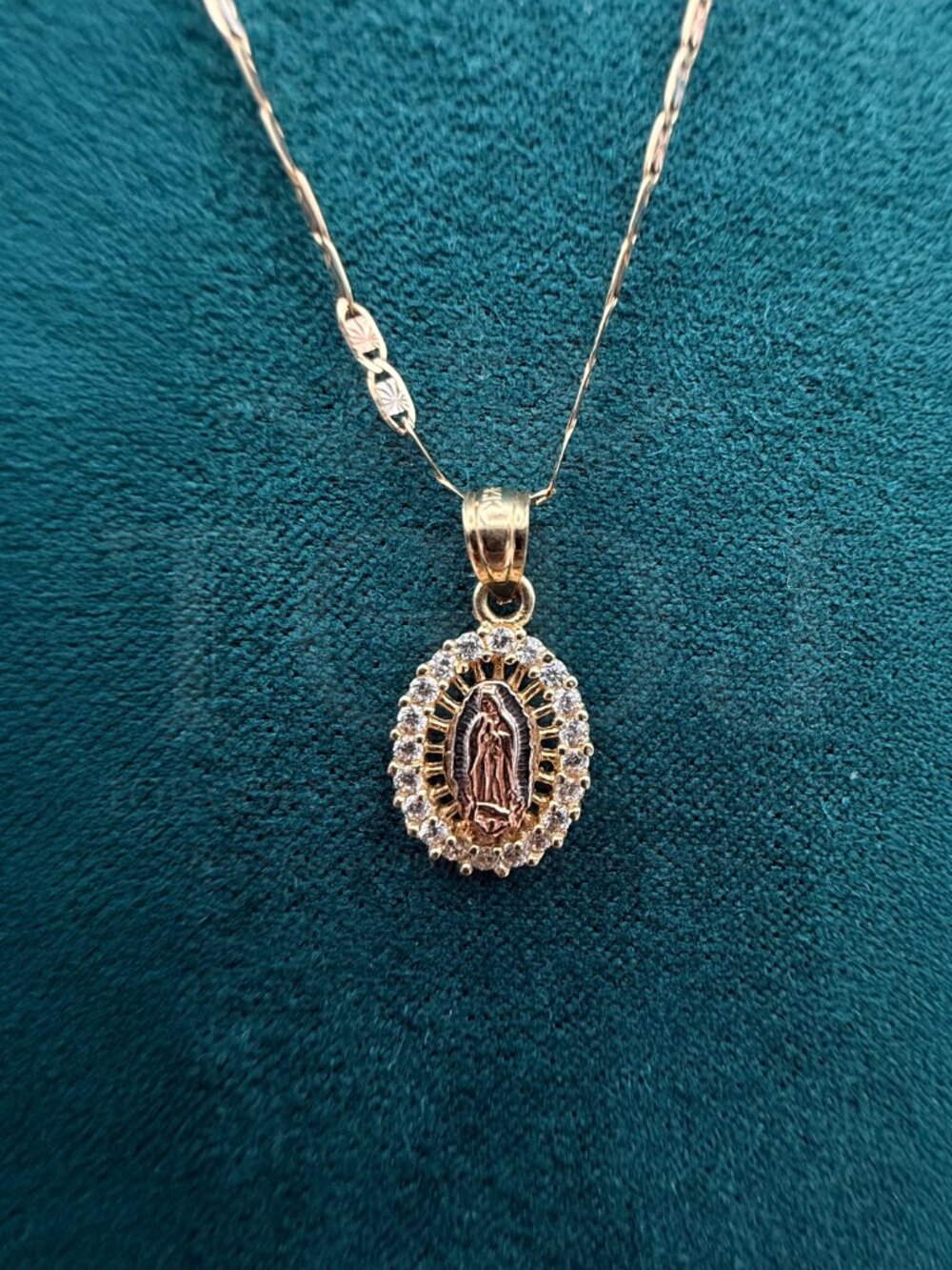 14K Tri Color Gold Cubic zirconia Religious Pendant